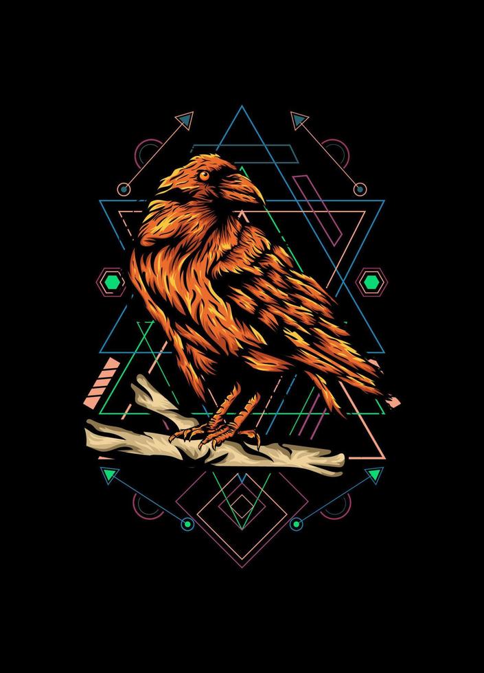 corbeau, corbeau d'oiseau, illustration vectorielle avec motif de géométrie sacrée pour la conception de t-shirt vecteur