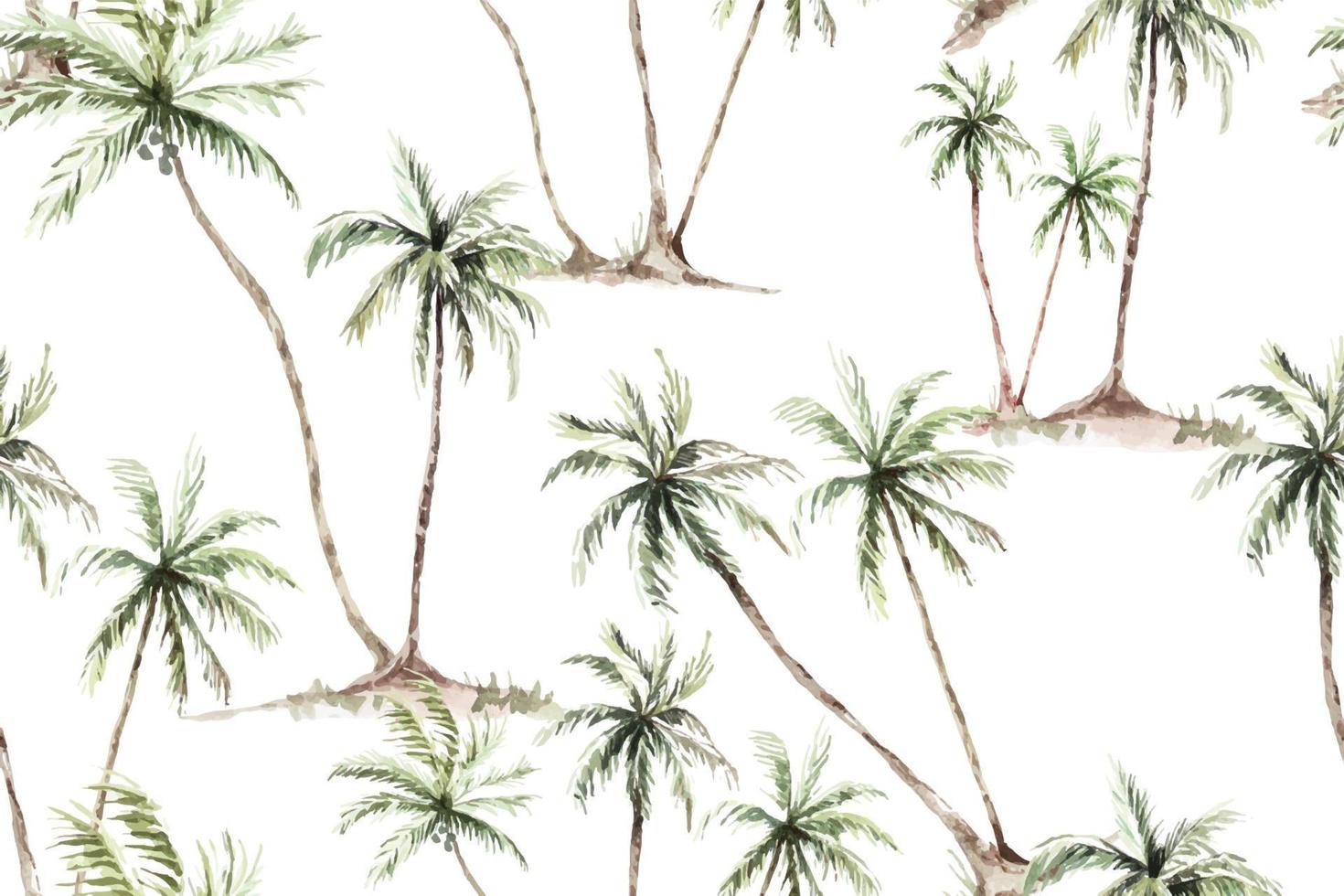 modèle sans couture cocotier dessin aquarelle. palmiers vintage tropicaux et mer pour la conception de motifs de tissus et de papiers peints. motifs botaniques pour l'été. vecteur