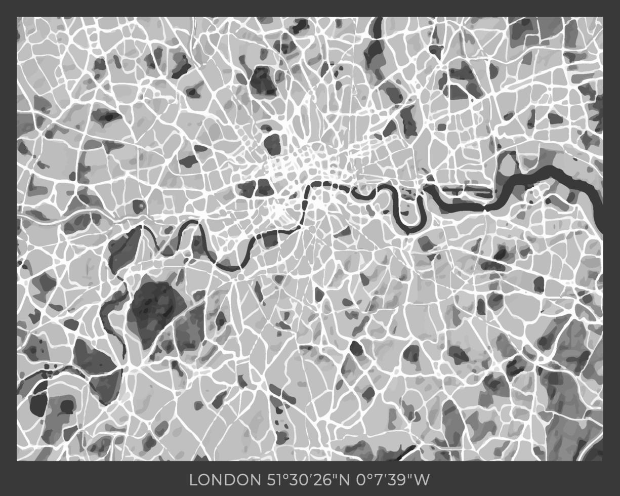 carte de londres - conception monochrome abstraite pour les affiches intérieures, le papier peint, l'art mural ou d'autres produits d'impression. illustration vectorielle. vecteur