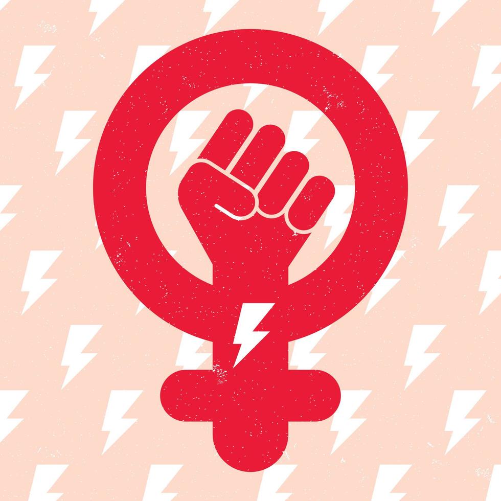 symbole du mouvement féministe sur fond de foudre. main de femme avec son poing levé. concept de pouvoir des filles. illustration vectorielle vecteur