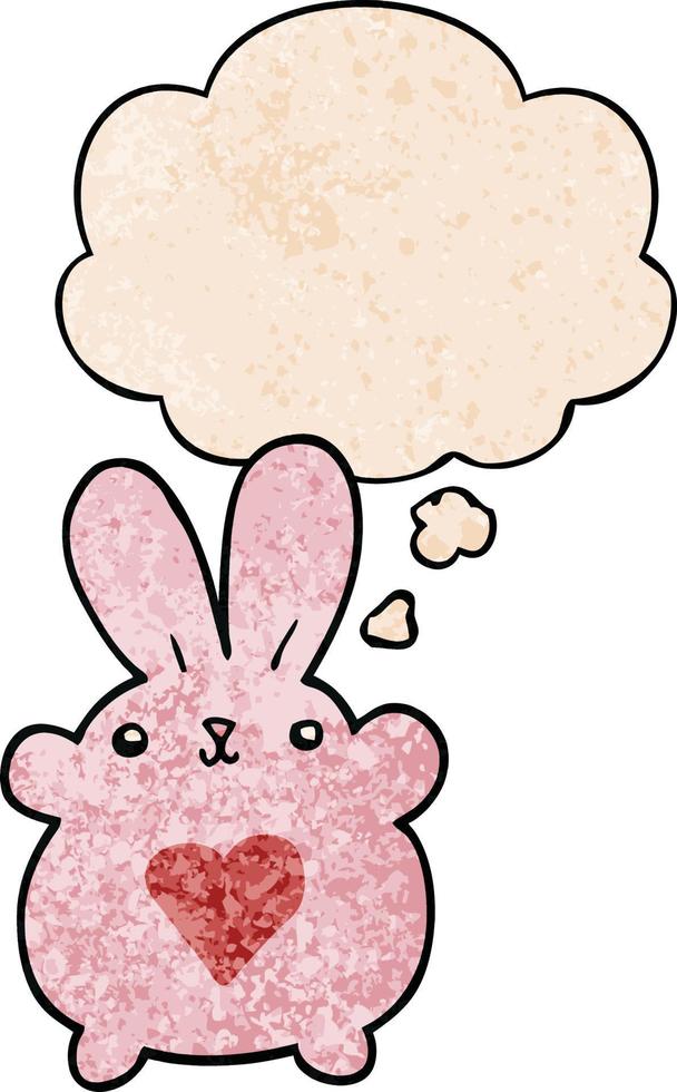 lapin de dessin animé mignon avec coeur d'amour et bulle de pensée dans le style de motif de texture grunge vecteur