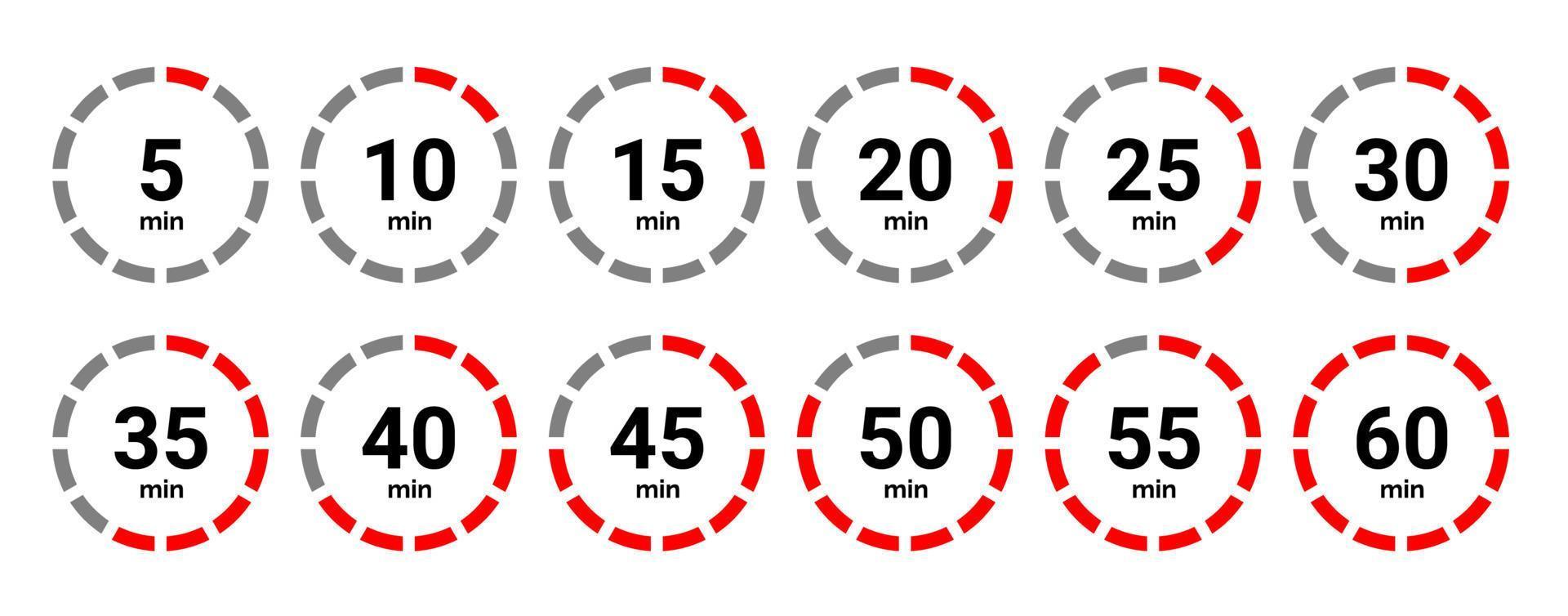 collection d'icônes de minuterie. ensemble d'icônes de chronomètre de minuterie. compte à rebours de 0 à 60 secondes. vecteur