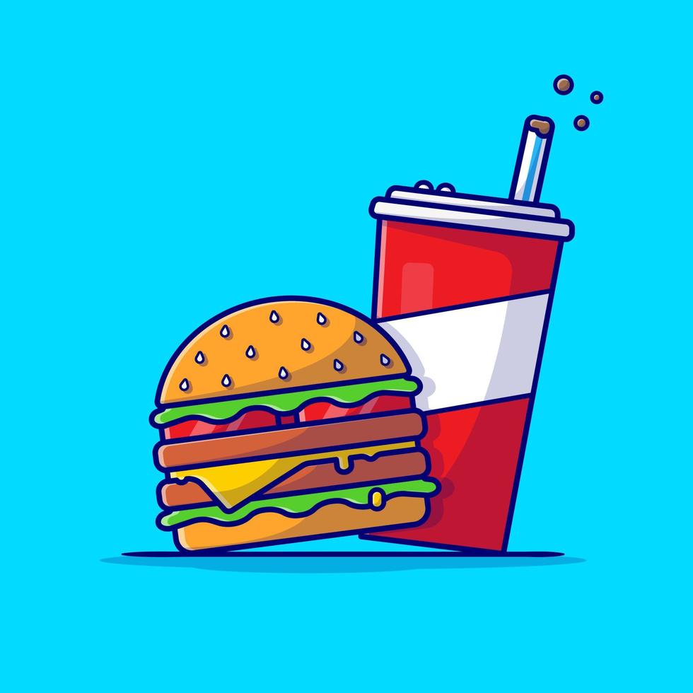 illustration d'icône vectorielle de dessin animé burger et soda. concept d'icône de nourriture et de boisson isolé vecteur premium. style de dessin animé plat