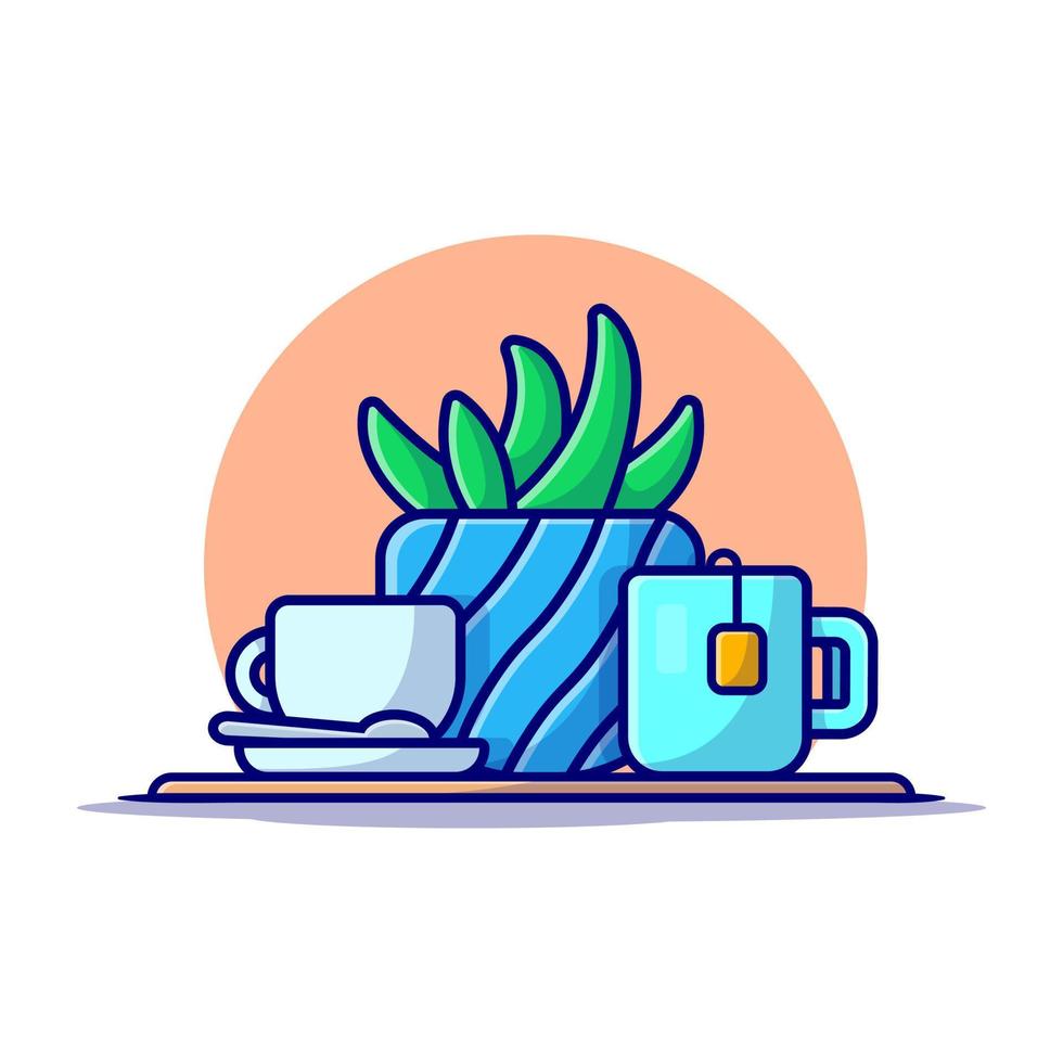 illustration d'icône de vecteur de dessin animé de thé chaud, de café et de plante. concept d'icône de nourriture et de boisson isolé vecteur premium. style de dessin animé plat