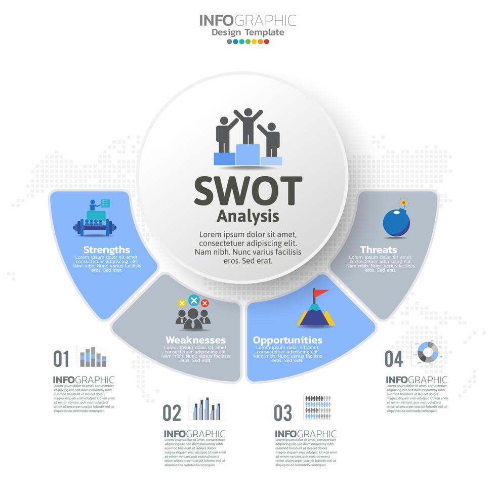 modèle d'analyse swot ou technique de planification stratégique. conception infographique avec modèle de quatre éléments. vecteur