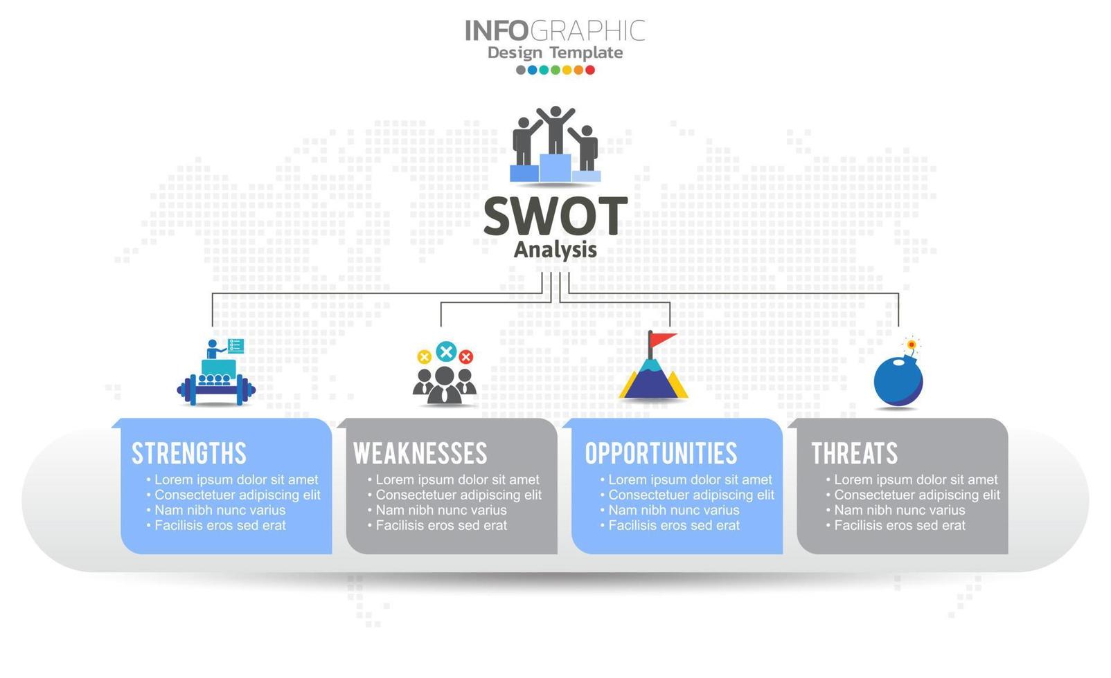 modèle d'analyse swot ou technique de planification stratégique. conception infographique avec modèle de quatre éléments. vecteur