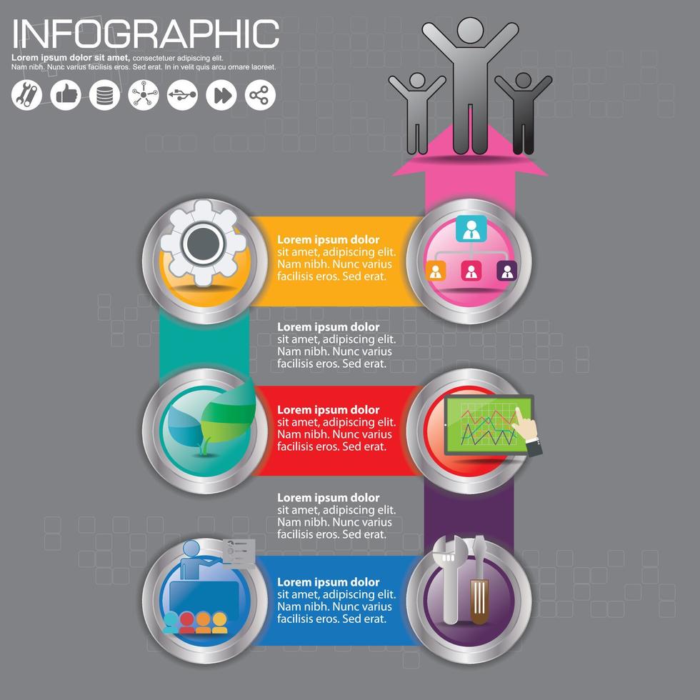 modèle de conception infographique et concept d'entreprise avec 6 options, pièces, étapes ou processus. peut être utilisé pour la mise en page du flux de travail, le diagramme, les options de nombre, la conception Web. vecteur