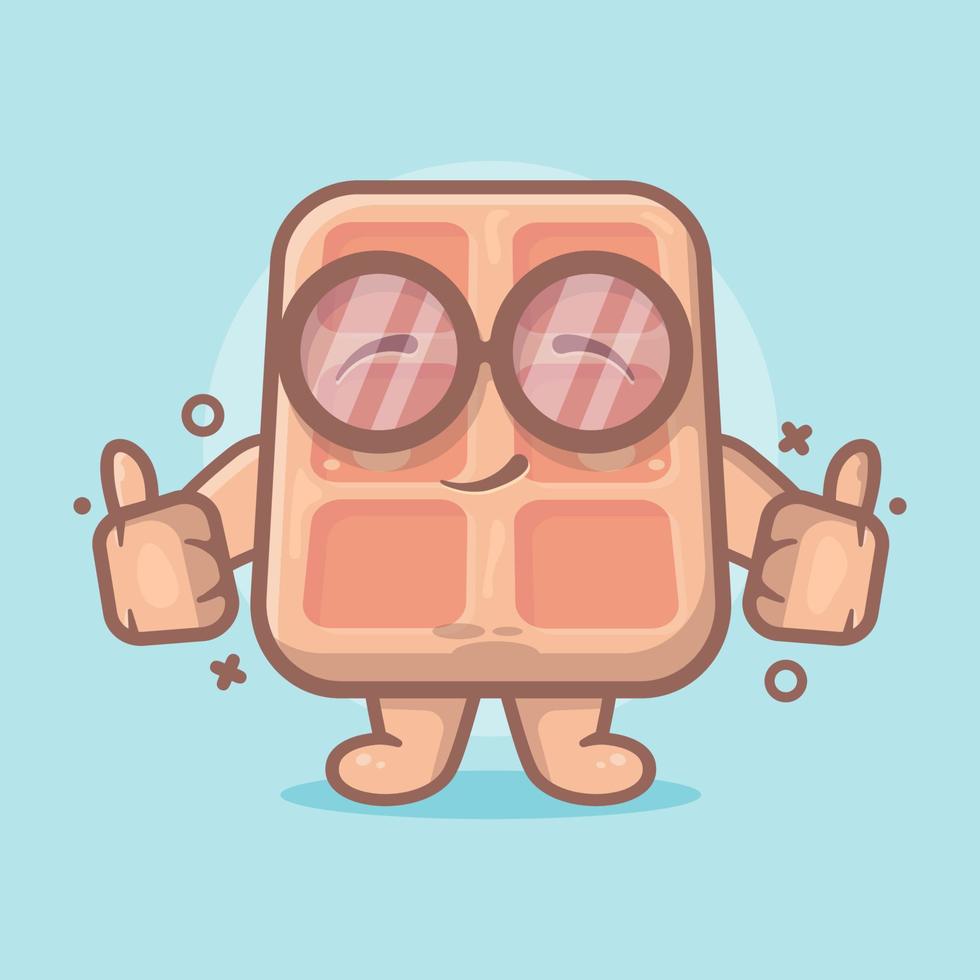 mascotte de personnage de nourriture gaufre belge drôle avec le pouce vers le haut geste de la main dessin animé isolé dans un style plat vecteur