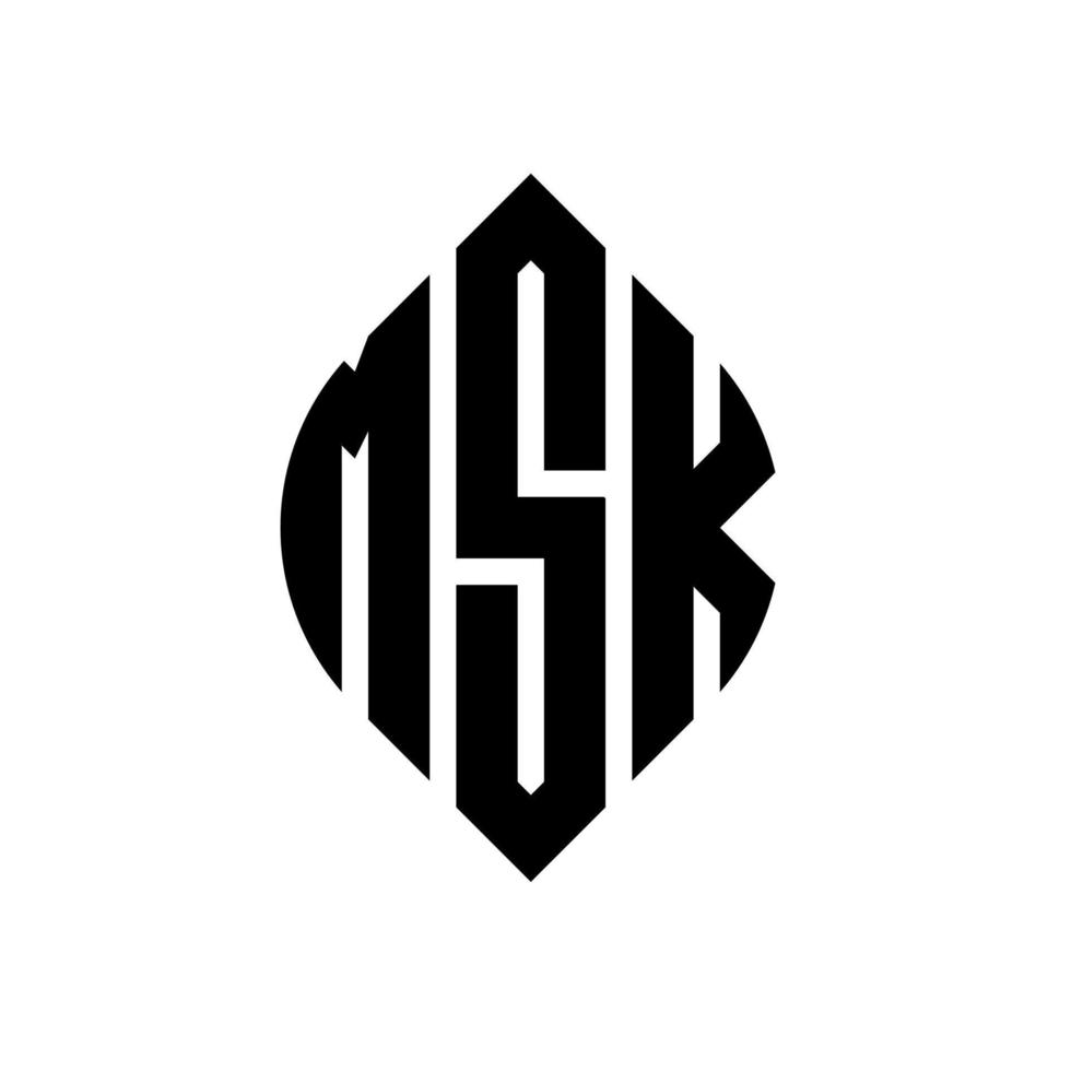 création de logo de lettre de cercle msk avec forme de cercle et d'ellipse. lettres d'ellipse msk avec style typographique. les trois initiales forment un logo circulaire. msk cercle emblème abstrait monogramme lettre marque vecteur. vecteur