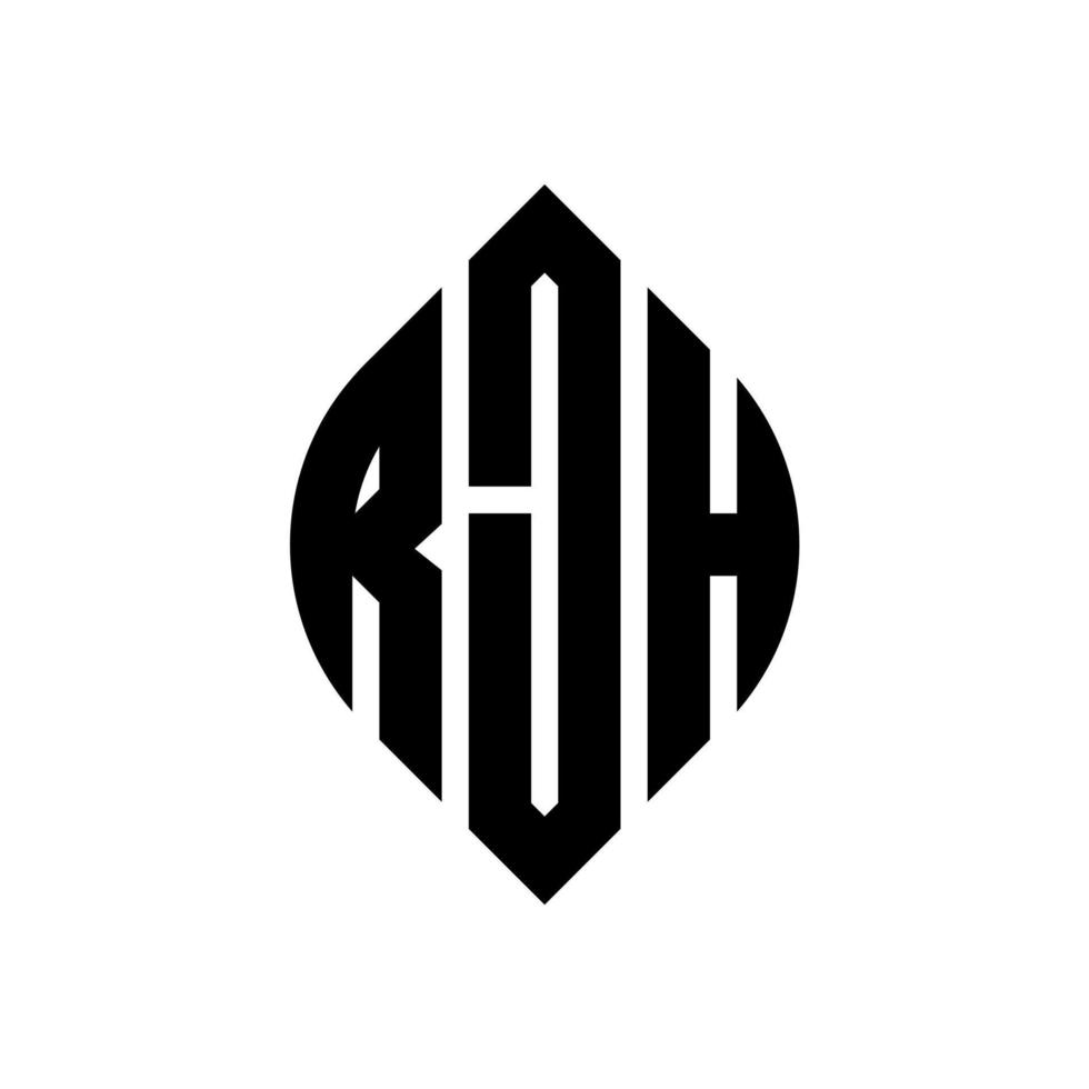 création de logo de lettre de cercle rjh avec forme de cercle et d'ellipse. lettres d'ellipse rjh avec style typographique. les trois initiales forment un logo circulaire. rjh cercle emblème abstrait monogramme lettre marque vecteur. vecteur