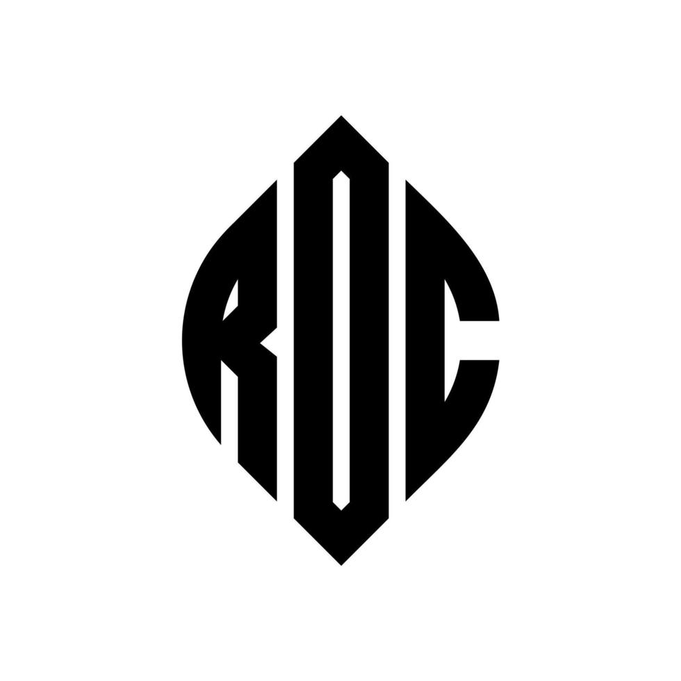 création de logo de lettre de cercle roc avec forme de cercle et d'ellipse. lettres roc ellipse avec style typographique. les trois initiales forment un logo circulaire. roc cercle emblème abstrait monogramme lettre marque vecteur. vecteur