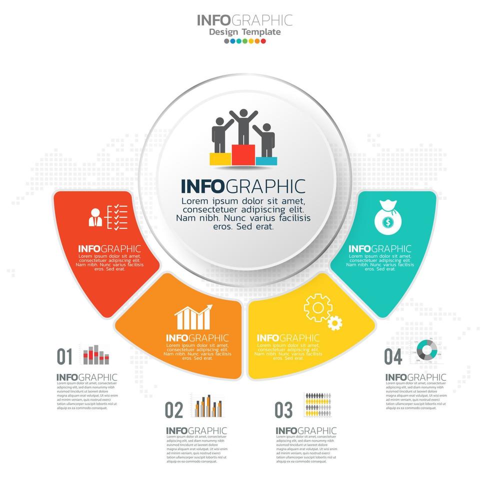 éléments infographiques du cercle d'affaires avec 4 options ou étapes. vecteur