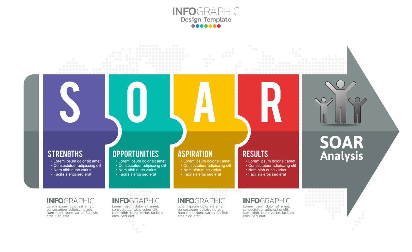 soar bannière infographique pour l'analyse commerciale, la force, les opportunités, les aspirations et les résultats. vecteur