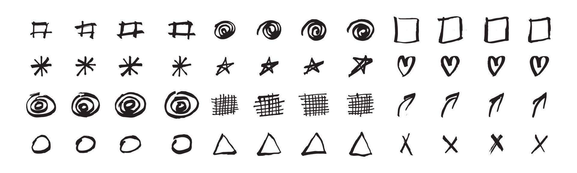 ensemble d'éléments de conception de symboles. gros paquet d'illustration vectorielle de coup de pinceau d'encre. grande collection d'éléments de trait sur fond isolé. vecteur