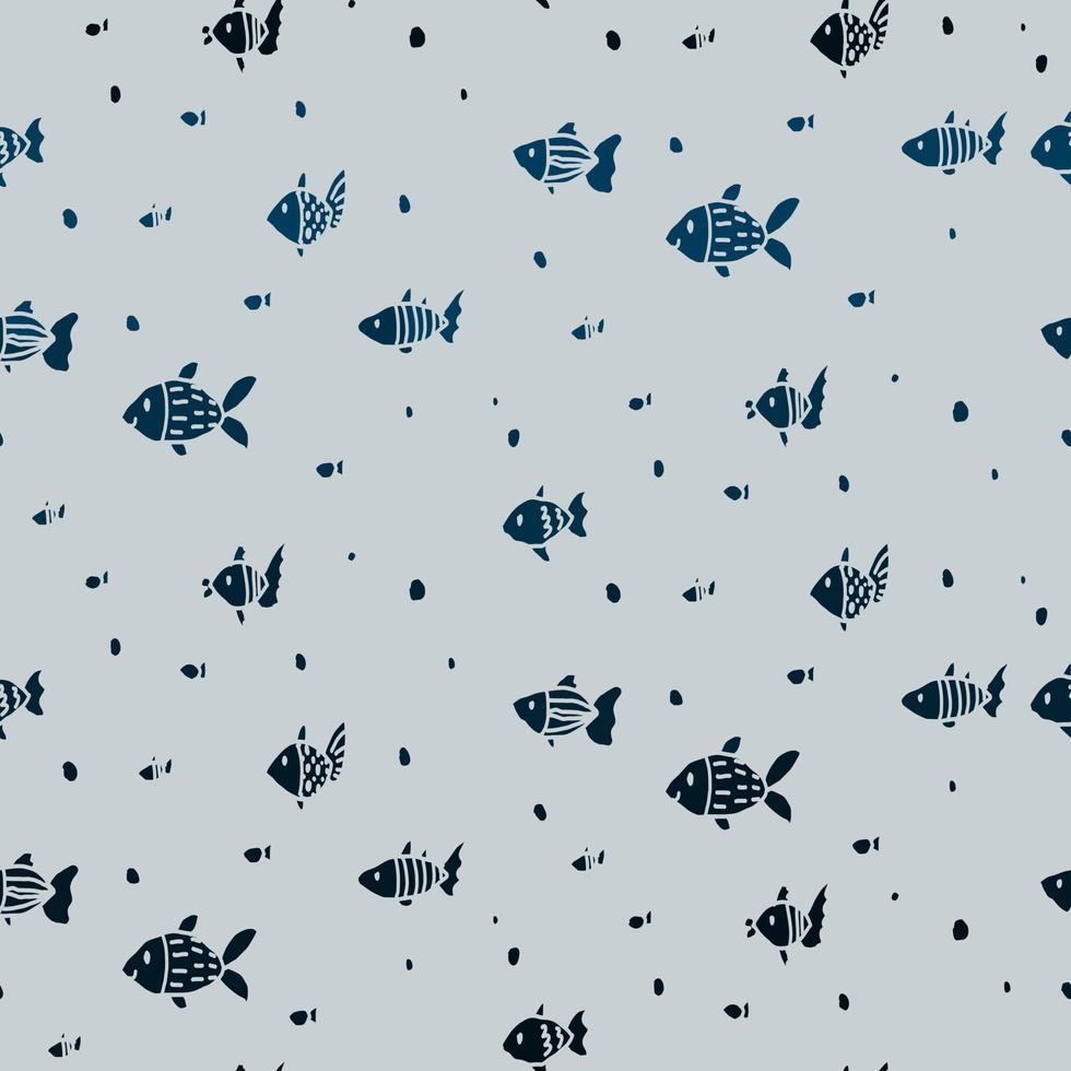 Doodle de silhouette bleue de motif de mer de poisson mignon. océan de fond transparent. textiles pour salle de bain. album de papier minimalisme pour les enfants. vecteur