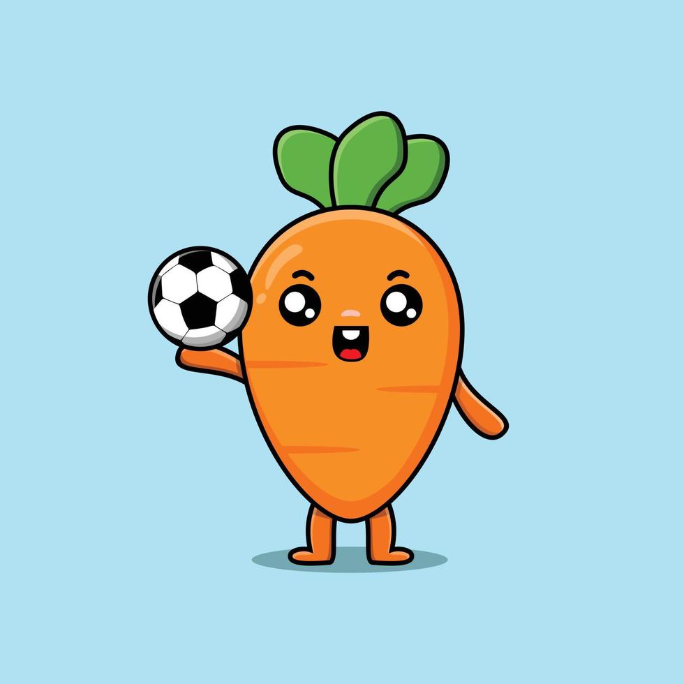 carotte de dessin animé mignon jouant au football vecteur
