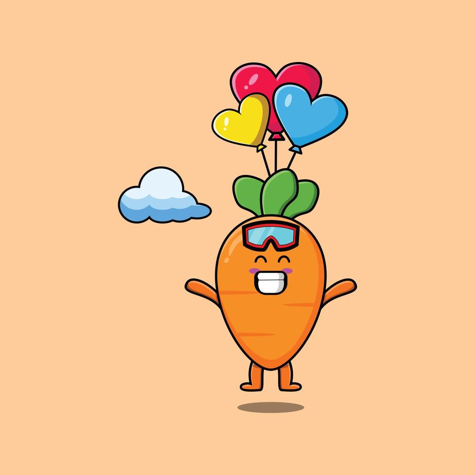 carotte de dessin animé mignon fait du parachutisme avec ballon vecteur