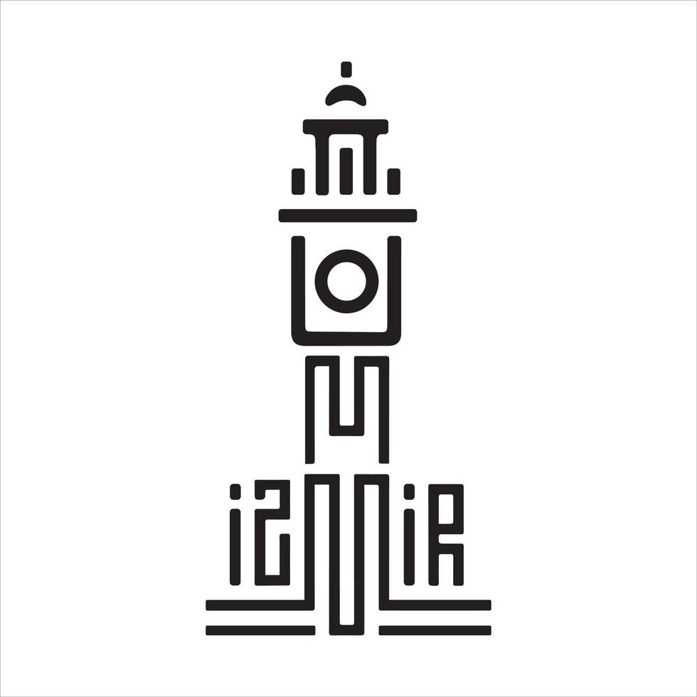 dessin de la tour de l'horloge d'izmir et création de logo vecteur
