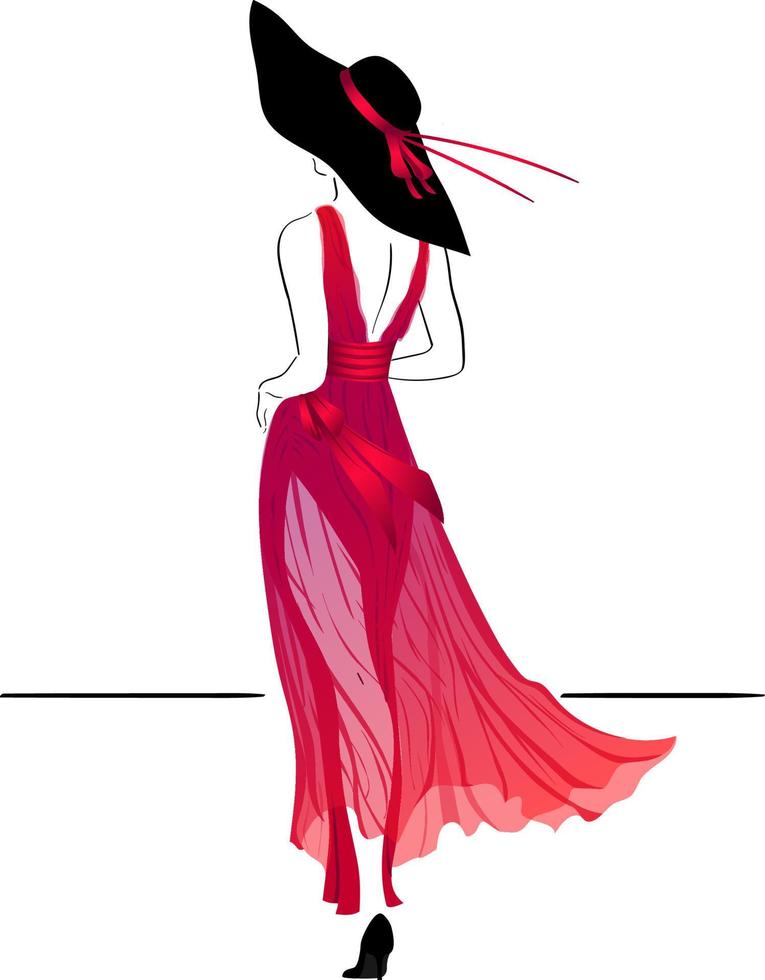 femme en illustration vectorielle élégante robe rouge vecteur