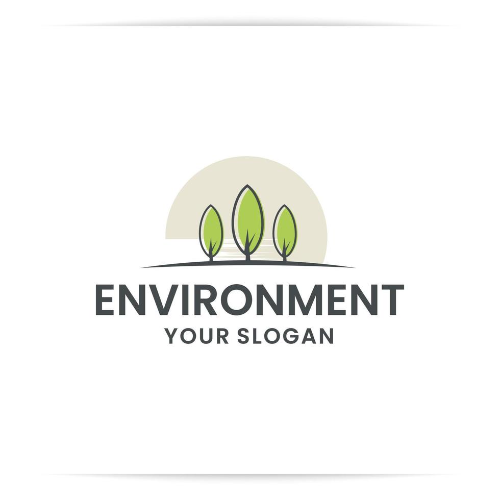 vecteur de conception de logo d'arbre, pin, feuille, environnement