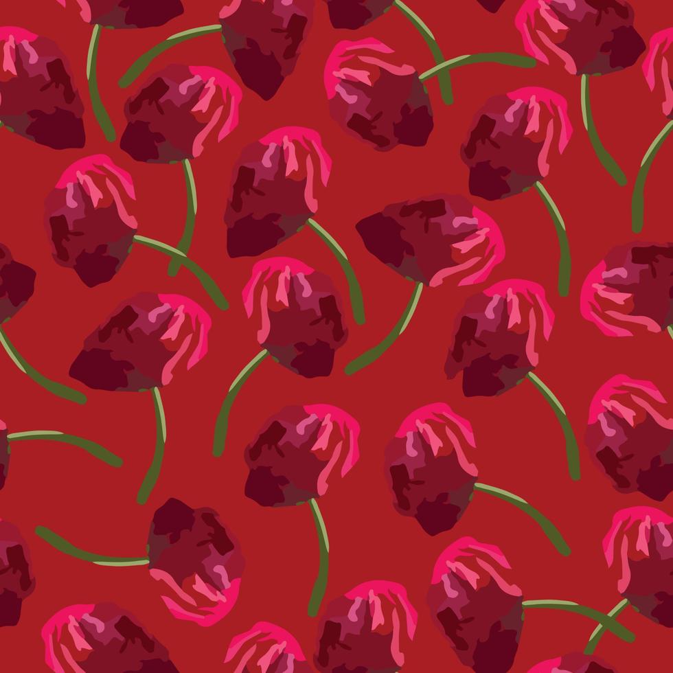 arrière-plan harmonieux de fleurs roses rouges dessinées à la main, carte de voeux ou tissu vecteur