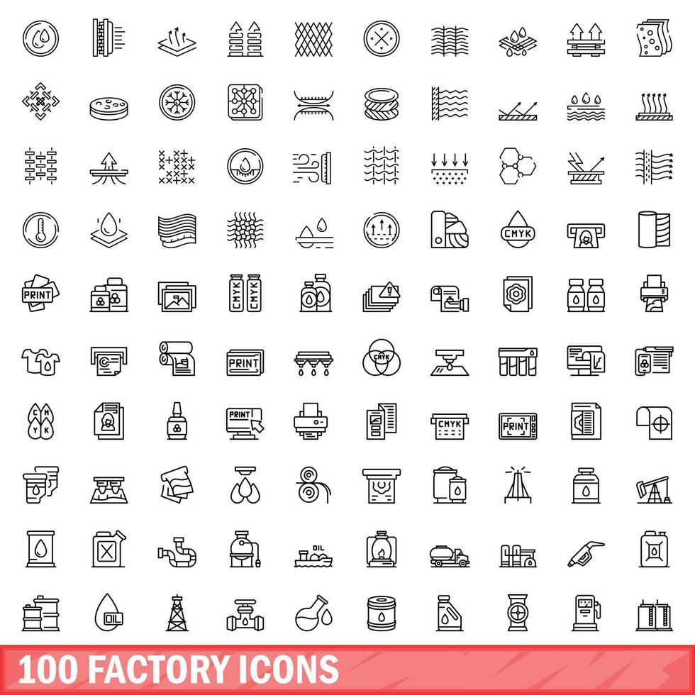 Ensemble de 100 icônes d'usine, style de contour vecteur