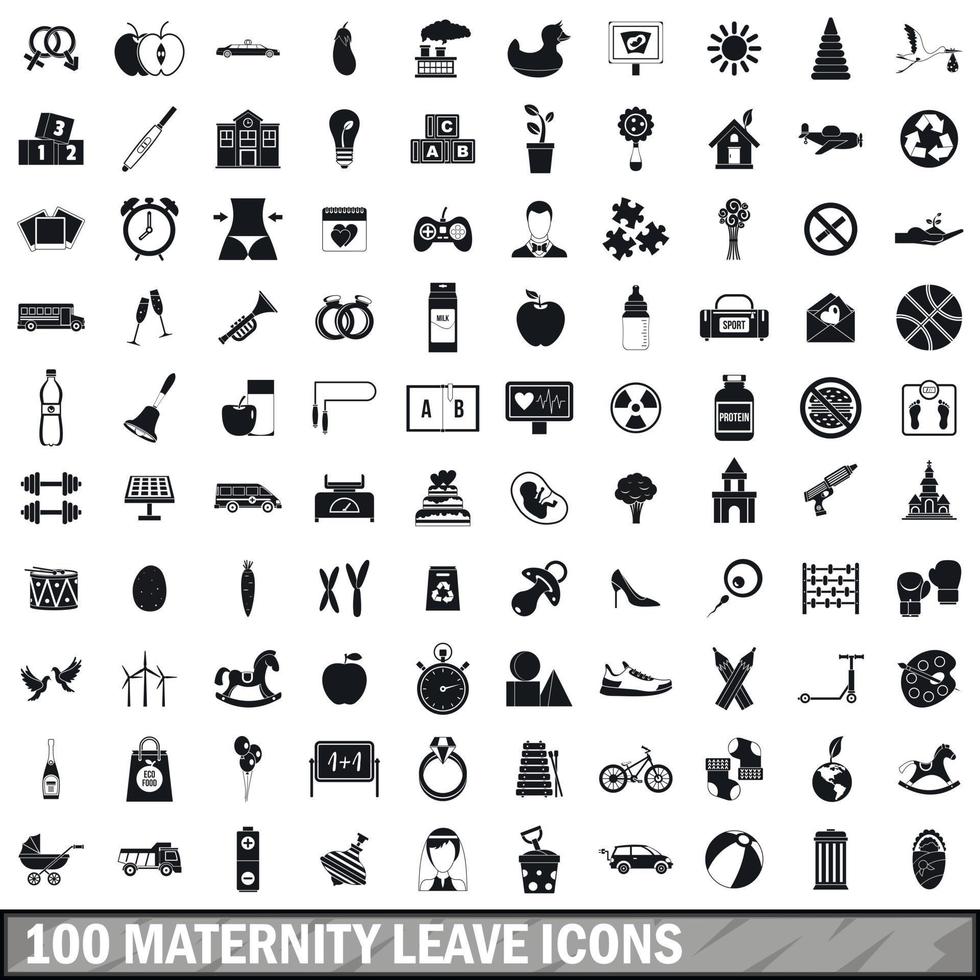 Ensemble de 100 icônes de congé de maternité, style simple vecteur