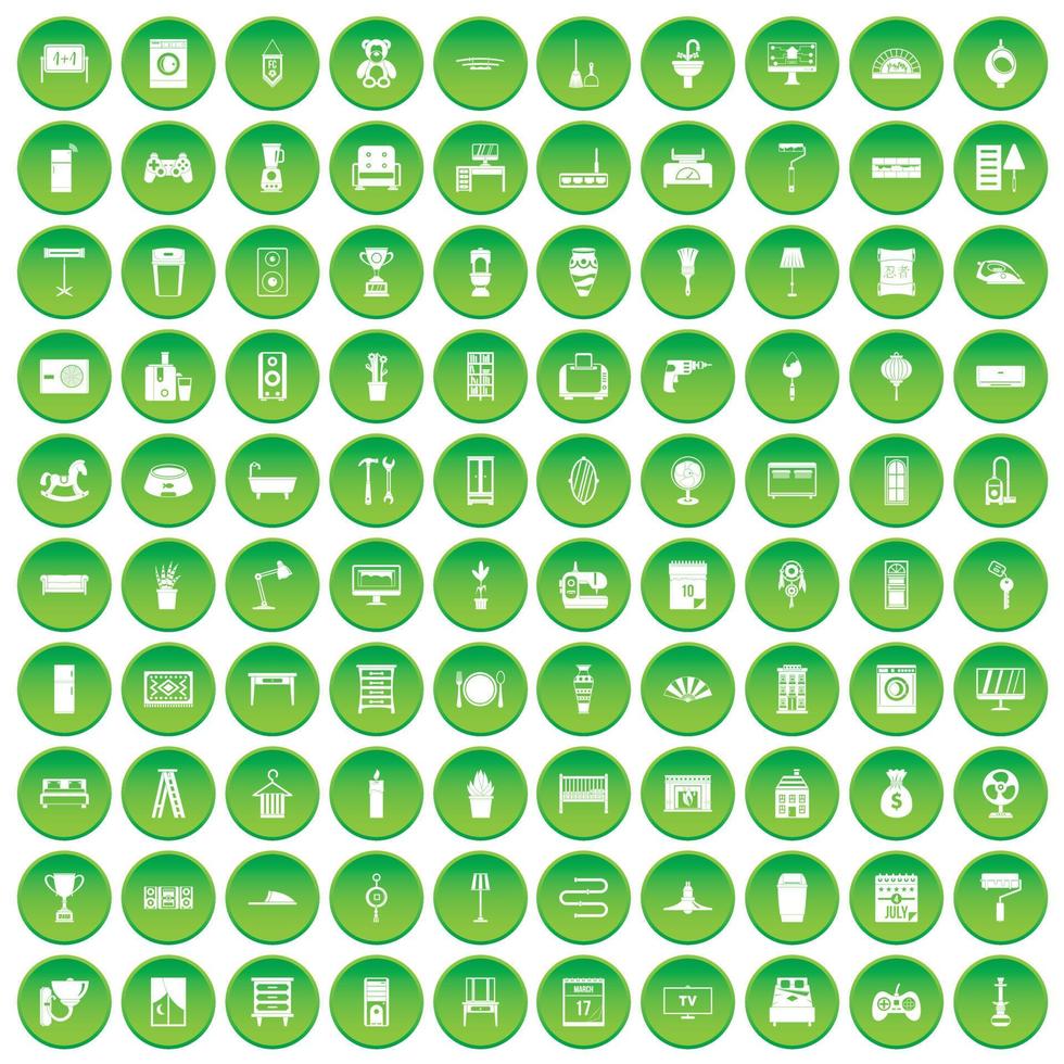 100 icônes d'accueil définies cercle vert vecteur