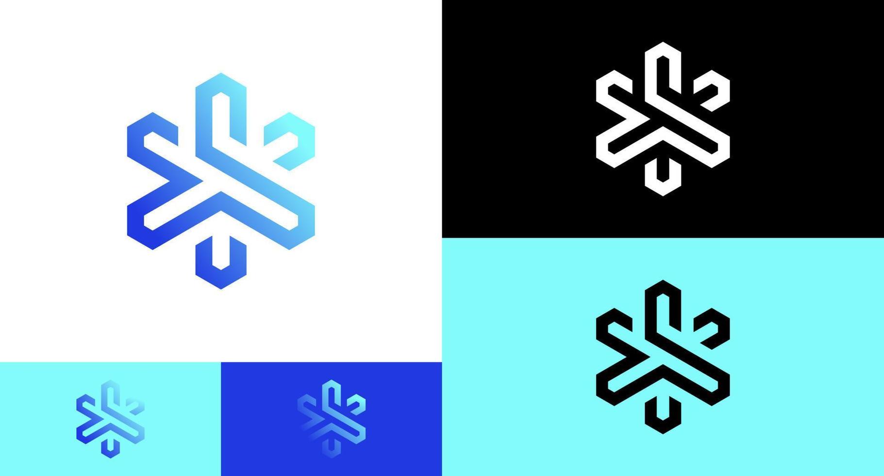 concept de conception de logo géométrique de flocons de neige de glace vecteur