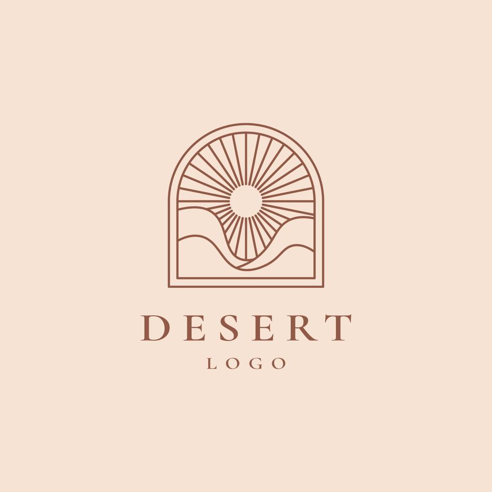modèle de logo de contour de ligne du désert, badge pour les concepts de voyage, de tourisme et d'écologie, santé, centre de yoga vecteur