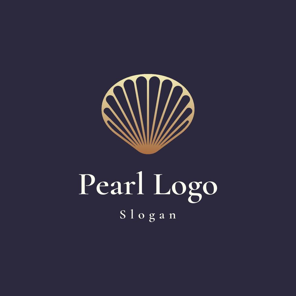 modèle de logo de coquille de perle de couleur or de luxe et élégant vecteur