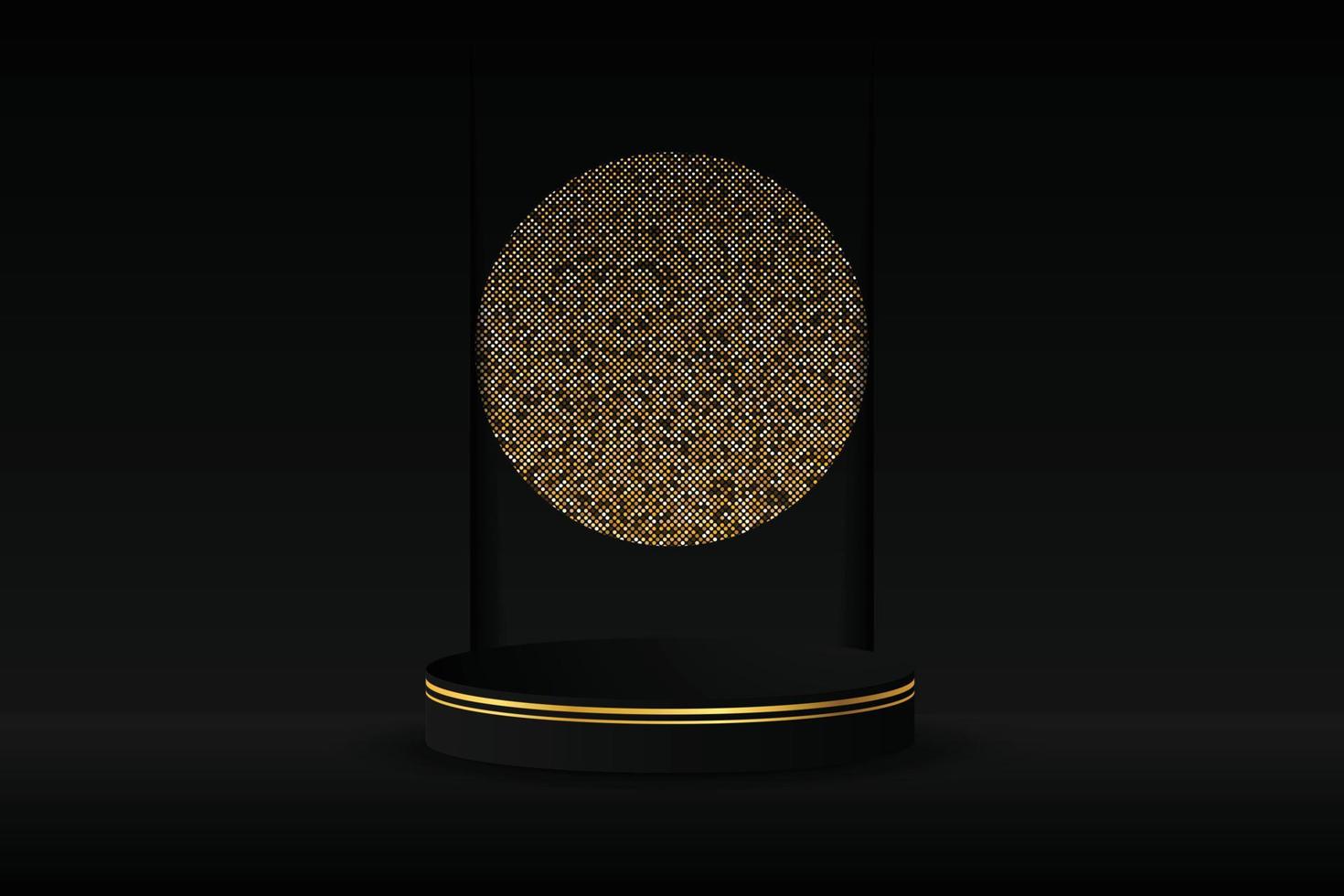podium noir et bordure dorée moderne avec fond doré scintillant. illustration vectorielle abstraite montrant une forme 3d pour placer un produit avec espace de copie. vecteur