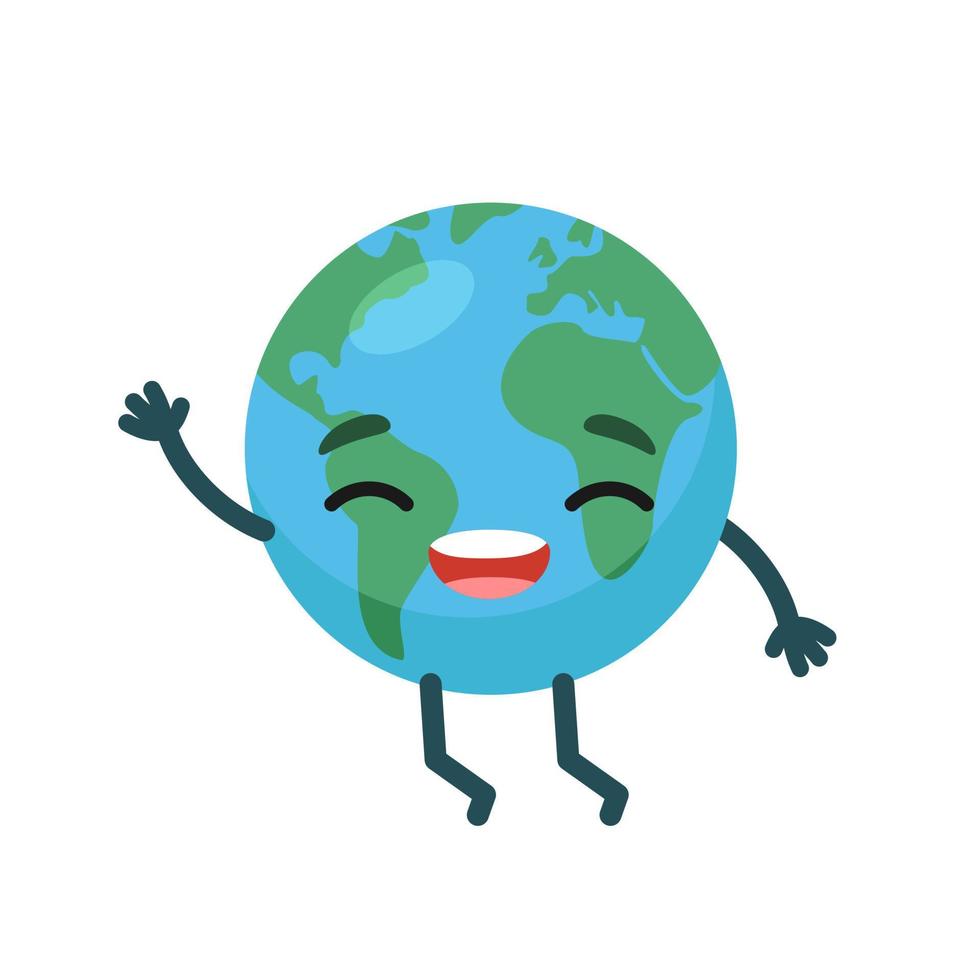 mignon personnage émotionnel planète terre. concept de jour de l'environnement heureux. respectueux de l'environnement, économiser le concept d'écologie. carte du monde globe visage emoji vecteur