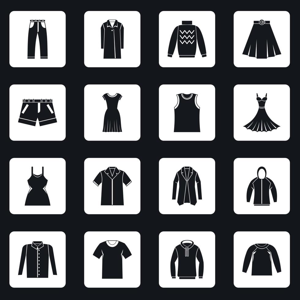 différentes icônes de vêtements mis en vecteur de carrés