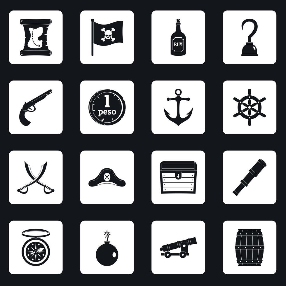 pirates, icônes, ensemble, carrés, vecteur