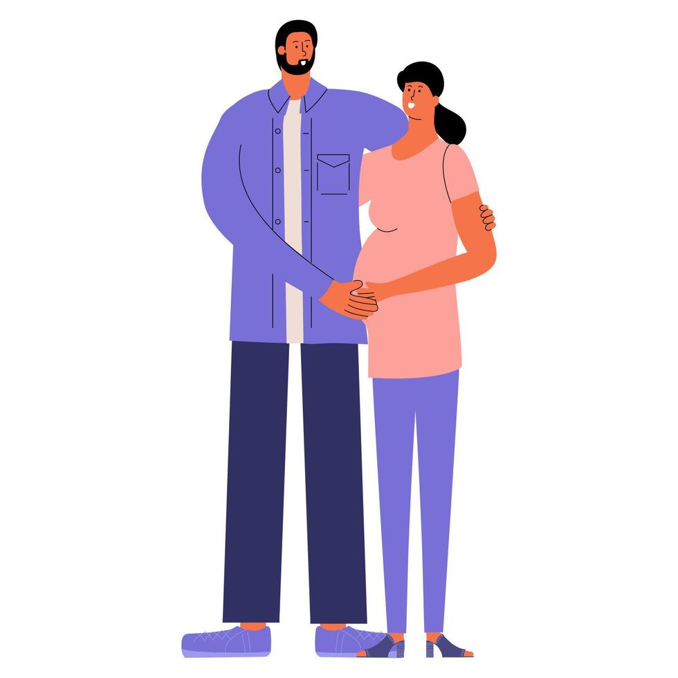 futurs parents qui attendent un enfant. mère avec ventre et père à côté d'elle. illustration vectorielle vecteur