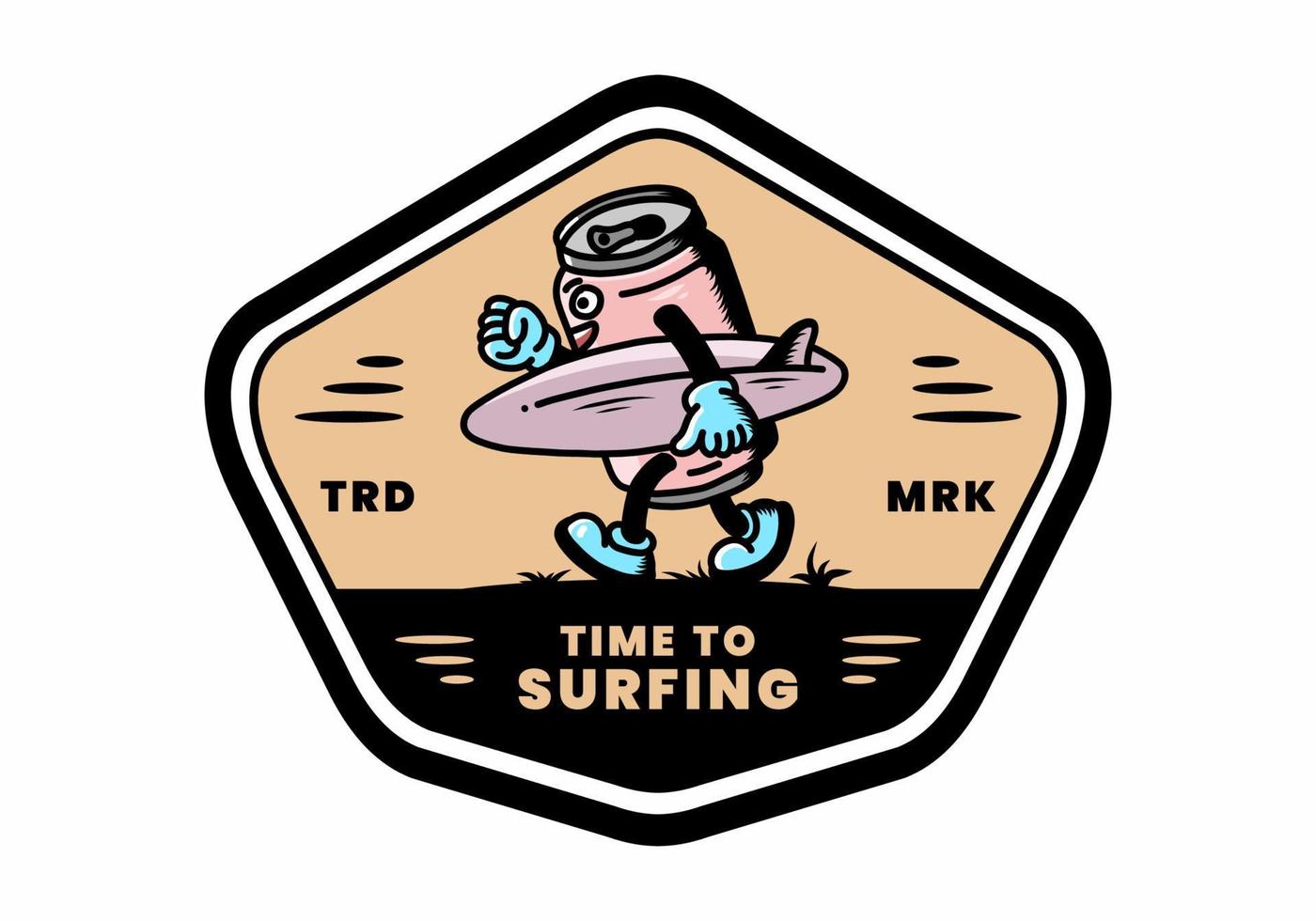 illustration d'une canette de boisson tenant une planche de surf vecteur
