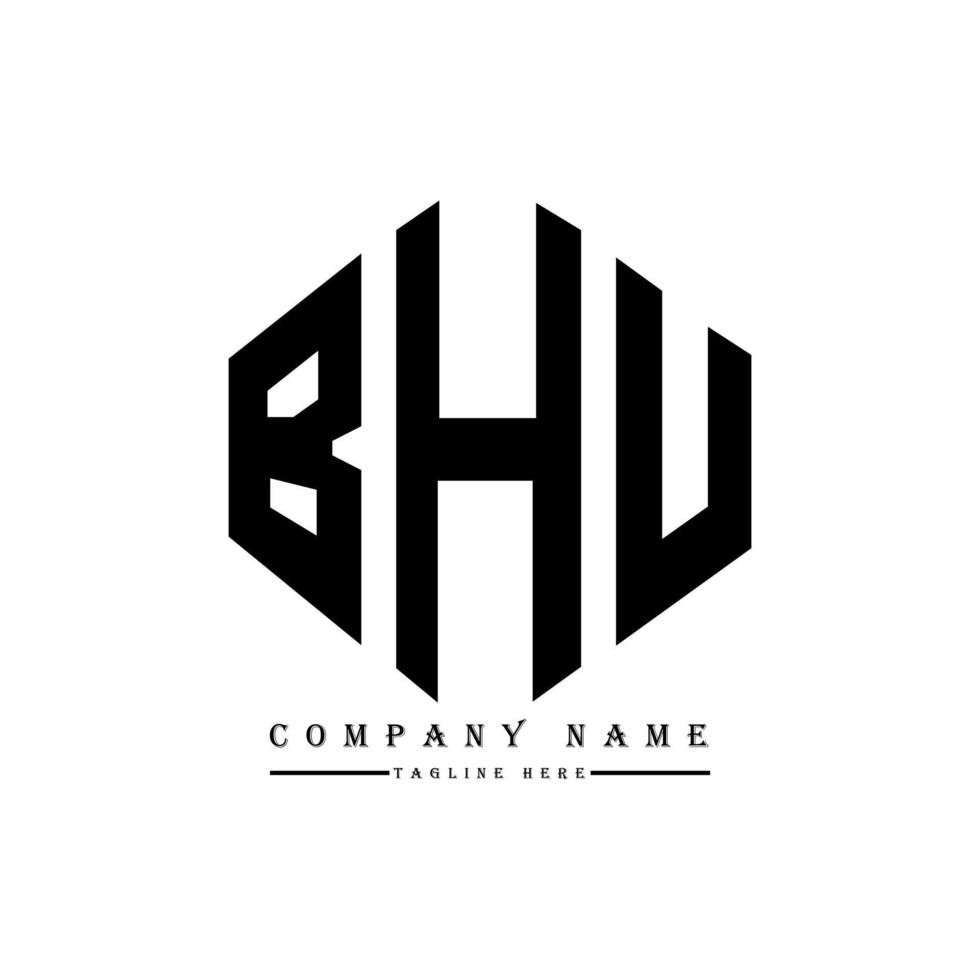 création de logo de lettre bhu avec forme de polygone. création de logo en forme de polygone et de cube bhu. modèle de logo vectoriel bhu hexagone couleurs blanches et noires. monogramme bhu, logo d'entreprise et immobilier.