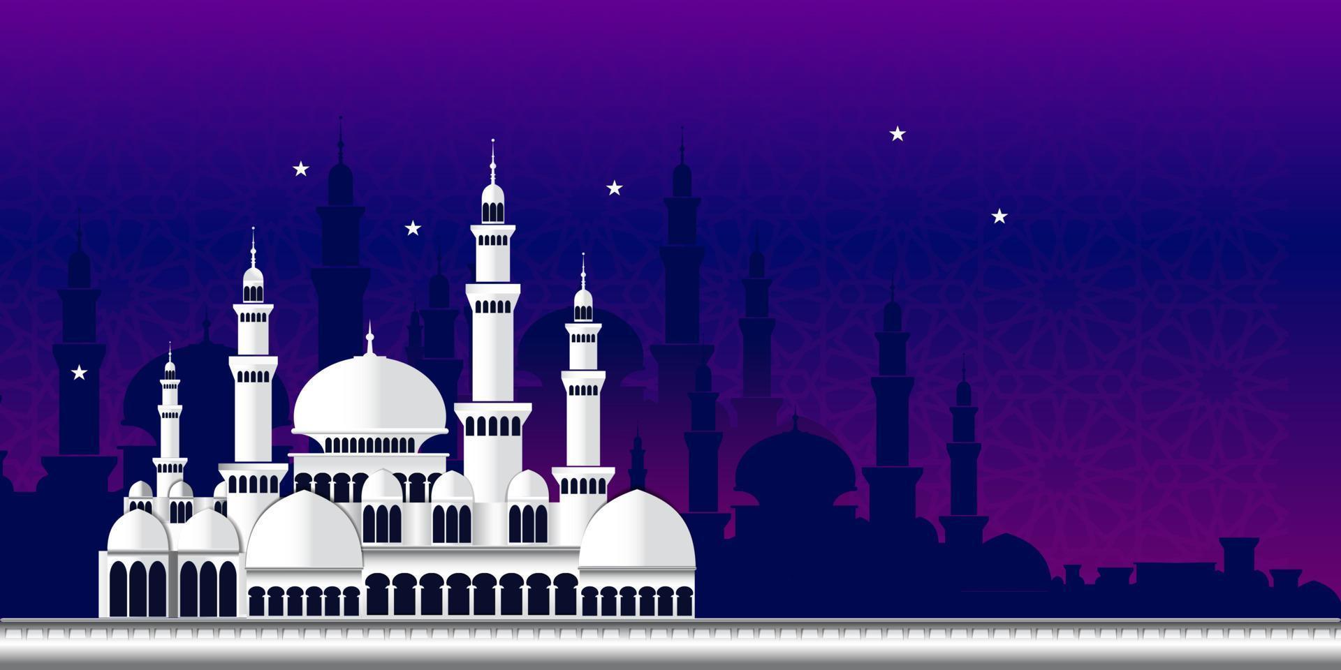 mosquée blanche avec dessin vectoriel fond violet