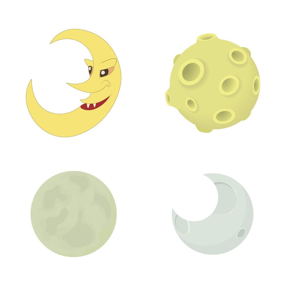 jeu d'icônes de lune, style cartoon vecteur