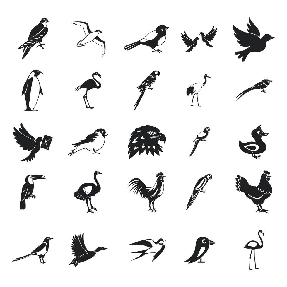 jeu d'icônes d'oiseaux, style simple vecteur