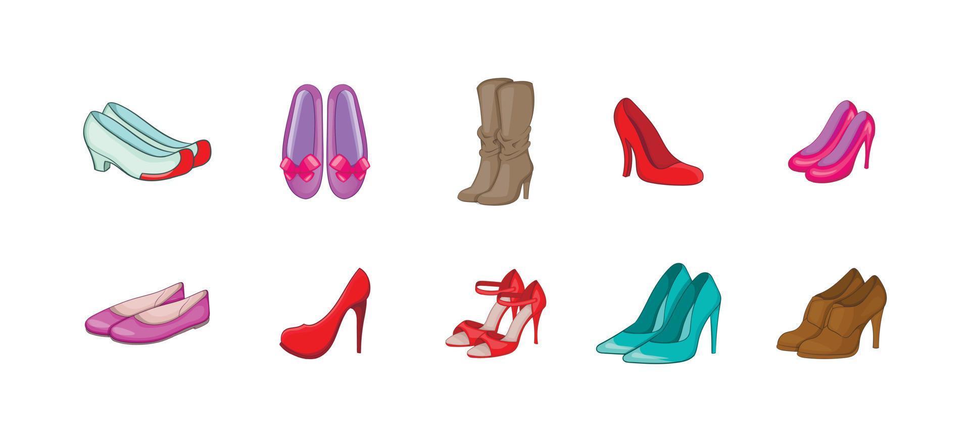 jeu d'icônes de chaussures femme, style cartoon vecteur
