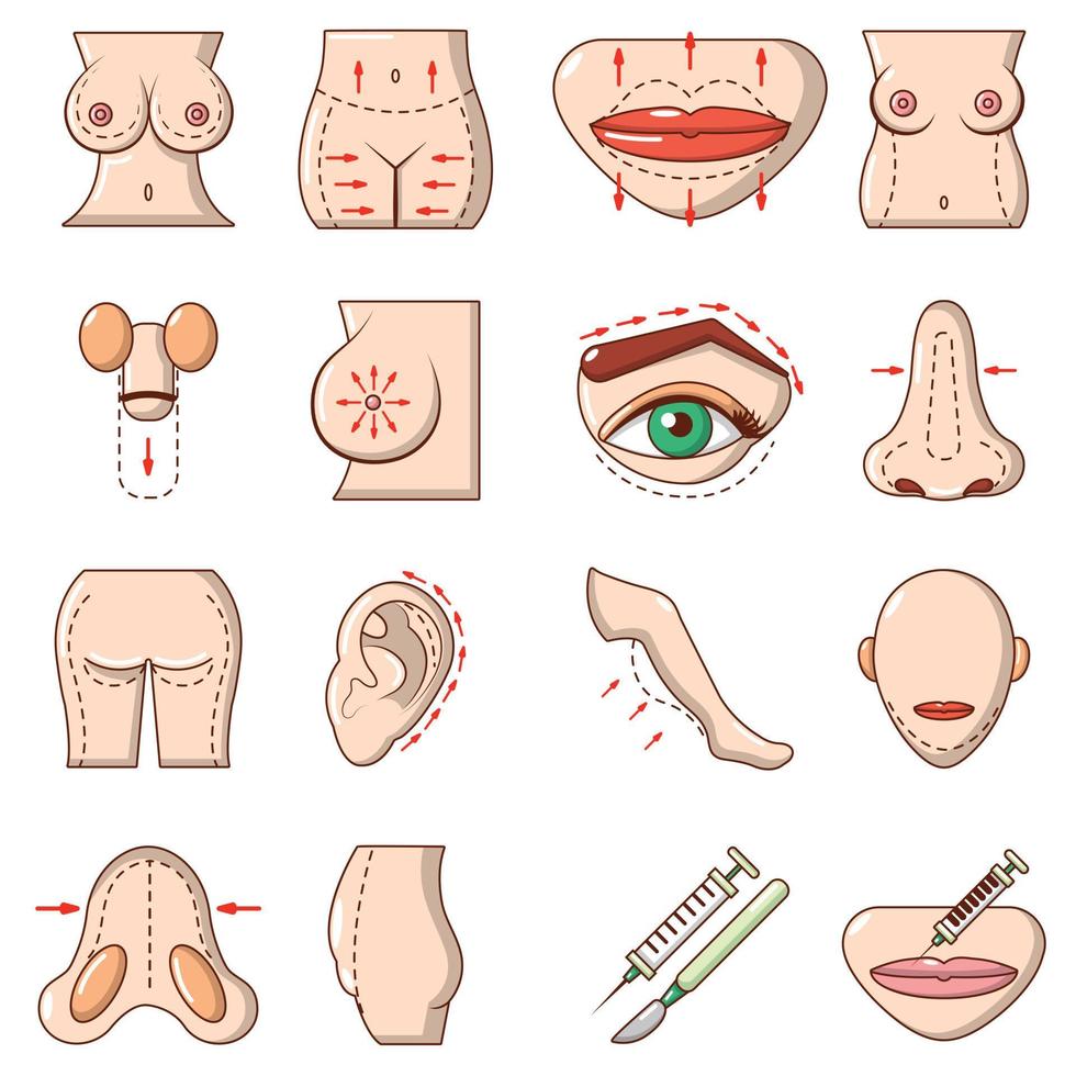 Jeu d'icônes de parties du corps, style cartoon vecteur