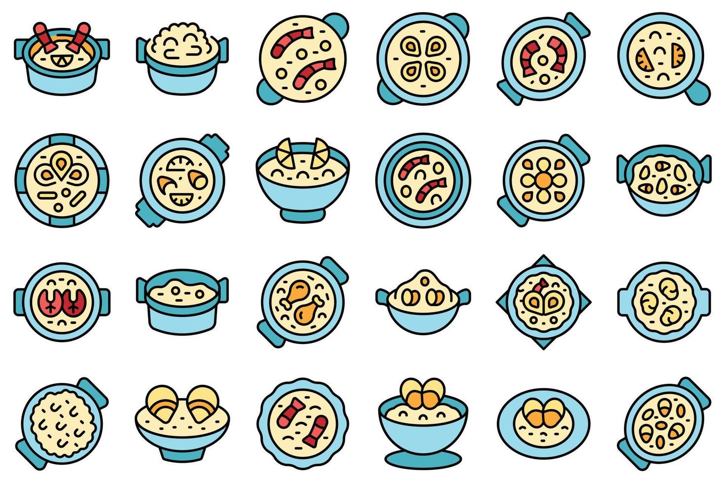 icônes de paella définies vecteur plat