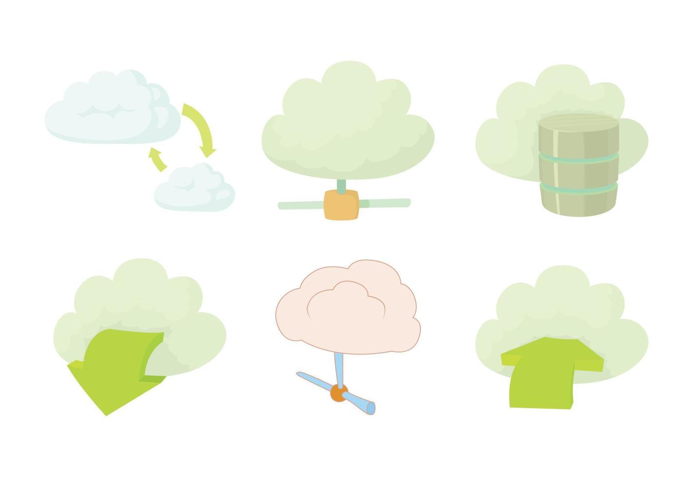 jeu d'icônes de données cloud, style cartoon vecteur