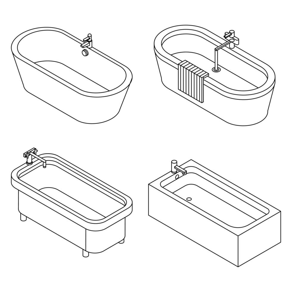 ensemble d'icônes de baignoire contour vectoriel