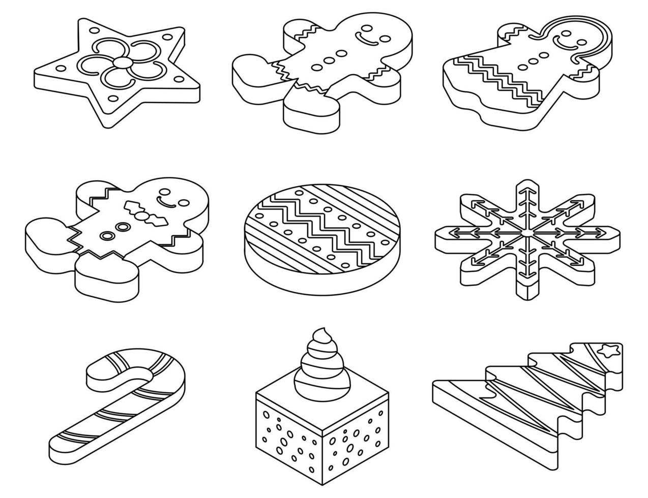 icônes de pain d'épice définies contour vectoriel