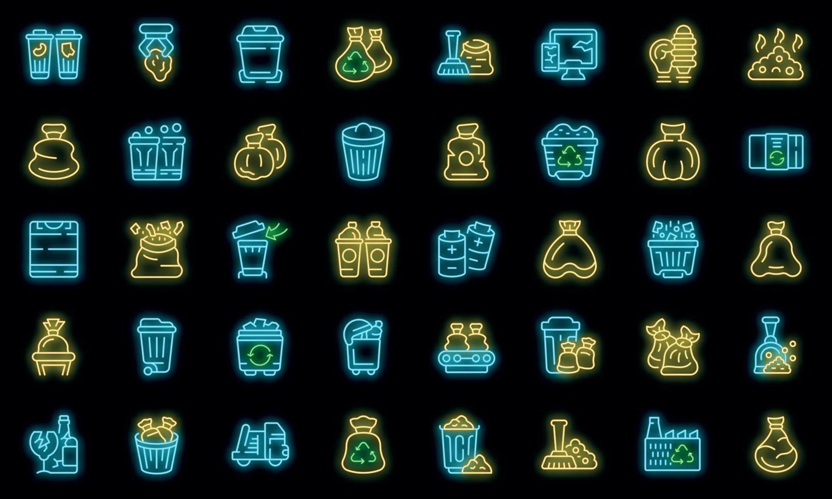 sac pour poubelle icons set vecteur néon