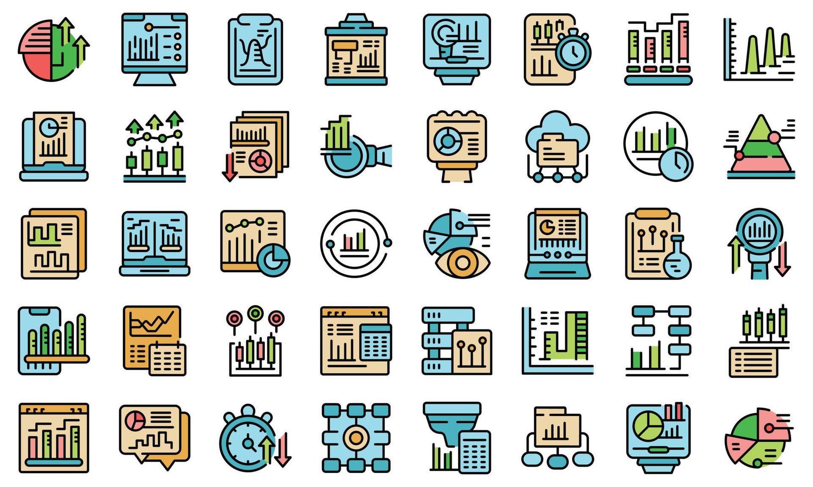 icônes d'analyse de données définies vecteur plat