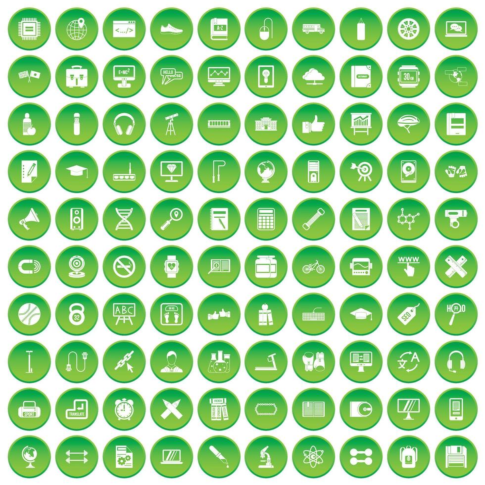 100 icônes de formation définissent un cercle vert vecteur